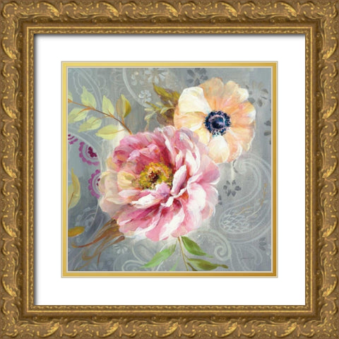 Peonies and Paisley III Gold Ornate Wood Framed Art Print with Double Matting by Nai, Danhui