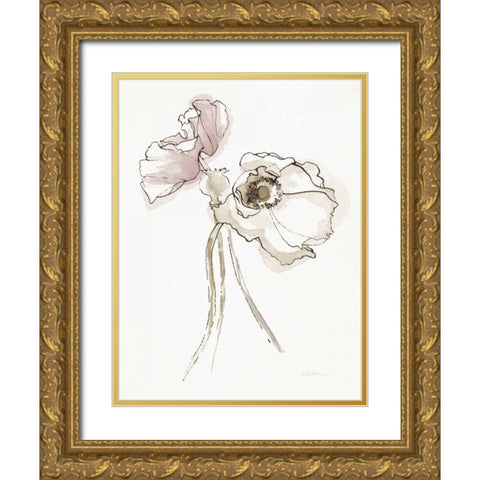 Three Somniferums Poppies Neutral II Gold Ornate Wood Framed Art Print with Double Matting by Novak, Shirley