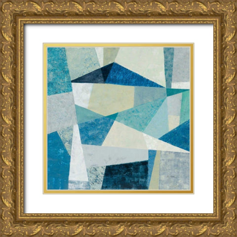 Indigo Geo Metric Soft Gold Ornate Wood Framed Art Print with Double Matting by Vassileva, Silvia