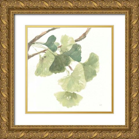 Gingko Leaves I on White Gold Ornate Wood Framed Art Print with Double Matting by Paschke, Chris