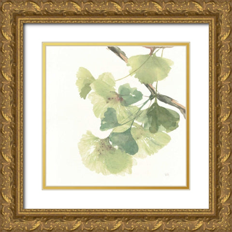 Gingko Leaves II on White Gold Ornate Wood Framed Art Print with Double Matting by Paschke, Chris