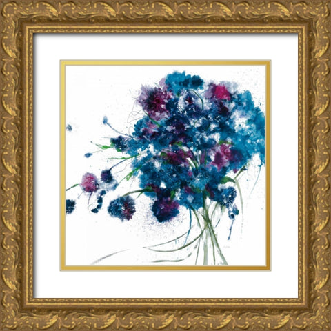 Blue Bouquet Crop Gold Ornate Wood Framed Art Print with Double Matting by Griggs, Jan