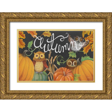 Harvest Owl II Gold Ornate Wood Framed Art Print with Double Matting by Urban, Mary