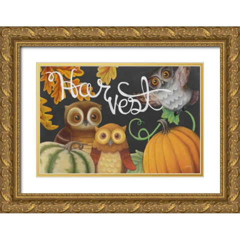 Harvest Owl IV Gold Ornate Wood Framed Art Print with Double Matting by Urban, Mary