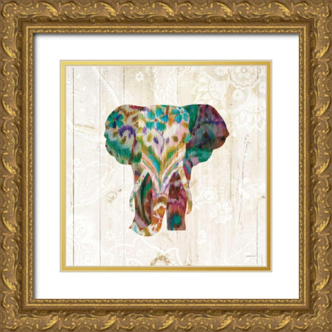 Boho Paisley Elephant III Gold Ornate Wood Framed Art Print with Double Matting by Nai, Danhui