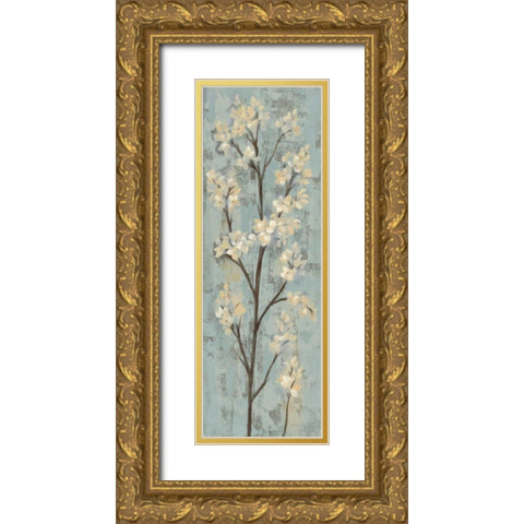 Almond Branch I on Light Blue Gold Ornate Wood Framed Art Print with Double Matting by Vassileva, Silvia