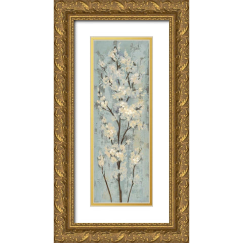 Almond Branch II on Light Blue Gold Ornate Wood Framed Art Print with Double Matting by Vassileva, Silvia