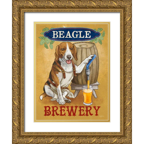 Beer Dogs IV Gold Ornate Wood Framed Art Print with Double Matting by Urban, Mary