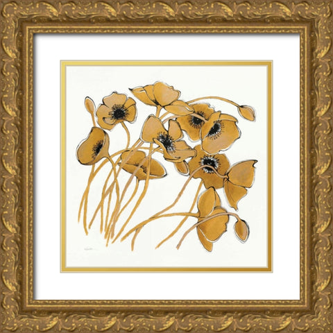 Gold Black Line Poppies II Gold Ornate Wood Framed Art Print with Double Matting by Novak, Shirley