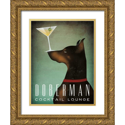 Doberman Martini Gold Ornate Wood Framed Art Print with Double Matting by Fowler, Ryan