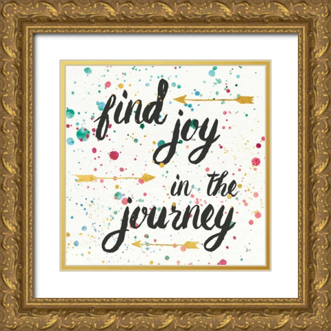 Think Happy I Gold Ornate Wood Framed Art Print with Double Matting by Aiken, Jess