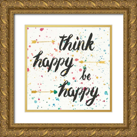 Think Happy II Gold Ornate Wood Framed Art Print with Double Matting by Aiken, Jess