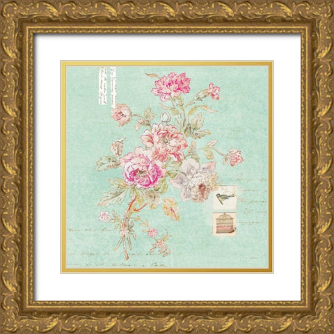 Cottage Roses II Blue Gold Ornate Wood Framed Art Print with Double Matting by Schlabach, Sue