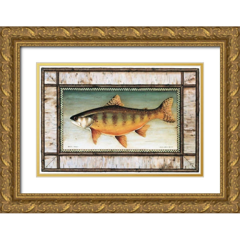 Brook Trout Birch Border Gold Ornate Wood Framed Art Print with Double Matting by Brown, David Carter
