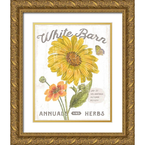 White Barn Flowers I Gold Ornate Wood Framed Art Print with Double Matting by Schlabach, Sue