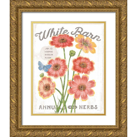 White Barn Flowers III Gold Ornate Wood Framed Art Print with Double Matting by Schlabach, Sue