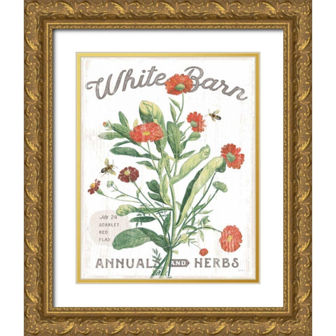 White Barn Flowers IV Gold Ornate Wood Framed Art Print with Double Matting by Schlabach, Sue