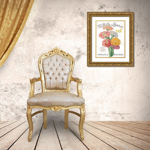 White Barn Flowers V Gold Ornate Wood Framed Art Print with Double Matting by Schlabach, Sue