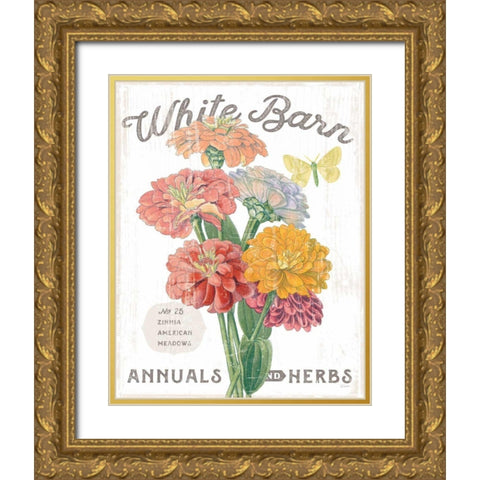 White Barn Flowers V Gold Ornate Wood Framed Art Print with Double Matting by Schlabach, Sue