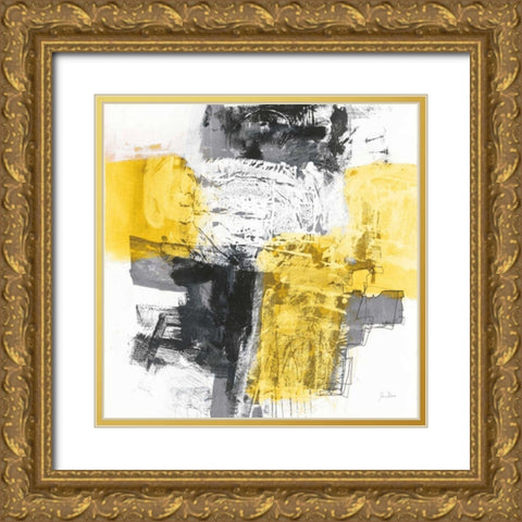 Action I Yellow and Black Sq Gold Ornate Wood Framed Art Print with Double Matting by Davies, Jane