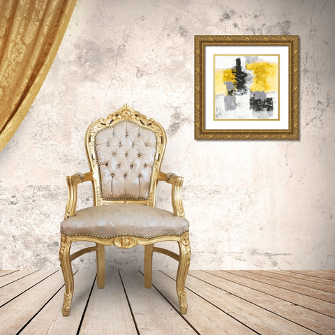Action II Yellow and Black Sq Gold Ornate Wood Framed Art Print with Double Matting by Davies, Jane