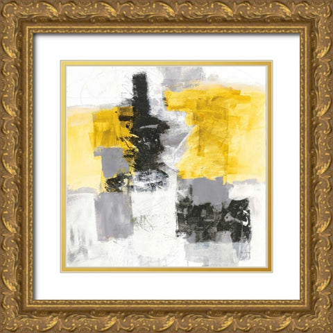 Action II Yellow and Black Sq Gold Ornate Wood Framed Art Print with Double Matting by Davies, Jane