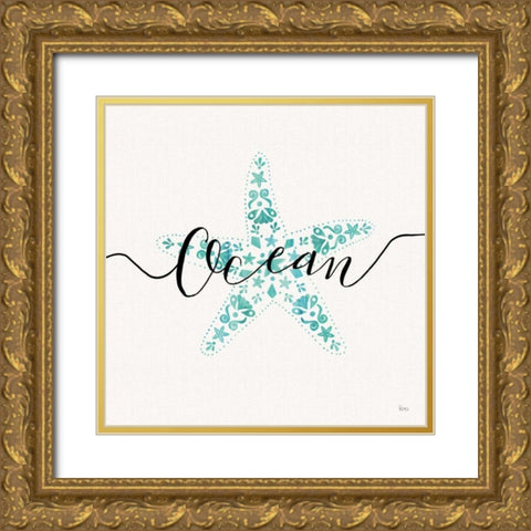 Sea Charms I Teal Gold Ornate Wood Framed Art Print with Double Matting by Charron, Veronique