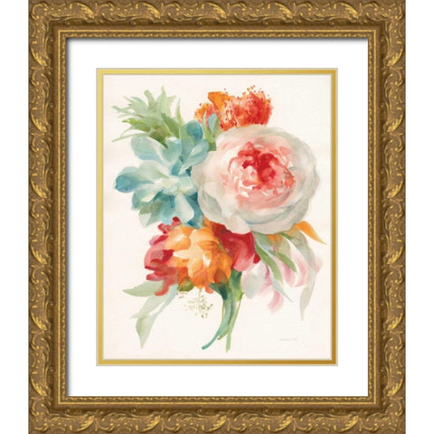 Garden Bouquet I Orange Red Gold Ornate Wood Framed Art Print with Double Matting by Nai, Danhui