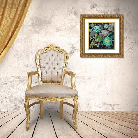 Floral Succulents Gold Ornate Wood Framed Art Print with Double Matting by Nai, Danhui