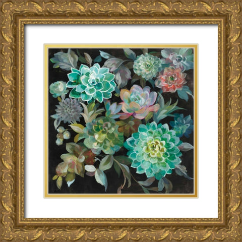 Floral Succulents Gold Ornate Wood Framed Art Print with Double Matting by Nai, Danhui