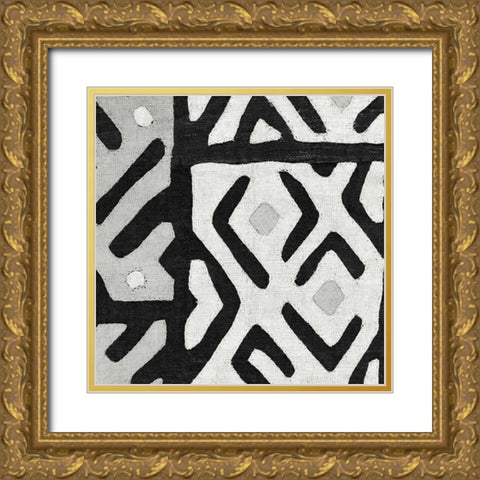 Kuba Cloth I Square I BW Gold Ornate Wood Framed Art Print with Double Matting by Wild Apple Portfolio