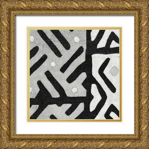 Kuba Cloth I Square II BW Gold Ornate Wood Framed Art Print with Double Matting by Wild Apple Portfolio