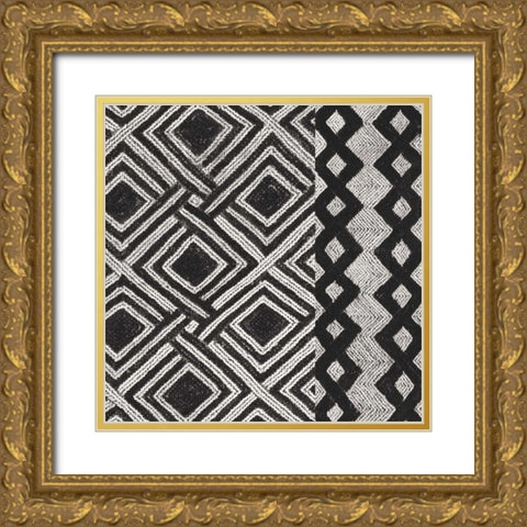 Kuba Cloth Mat III Crop BW Gold Ornate Wood Framed Art Print with Double Matting by Wild Apple Portfolio
