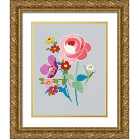 Alpine Bouquet I Gray Gold Ornate Wood Framed Art Print with Double Matting by Nai, Danhui
