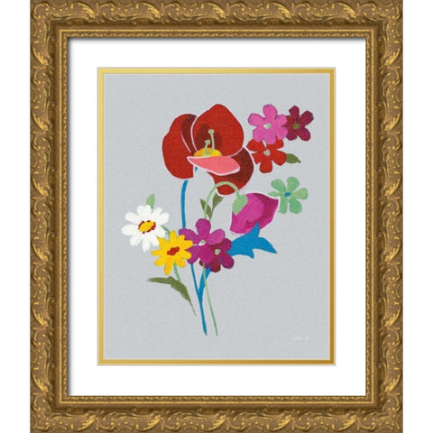 Alpine Bouquet II Gray Gold Ornate Wood Framed Art Print with Double Matting by Nai, Danhui