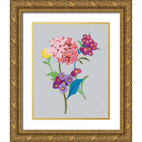 Alpine Bouquet III Gray Gold Ornate Wood Framed Art Print with Double Matting by Nai, Danhui