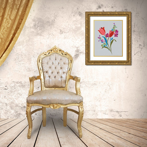 Alpine Bouquet IV Gray Gold Ornate Wood Framed Art Print with Double Matting by Nai, Danhui