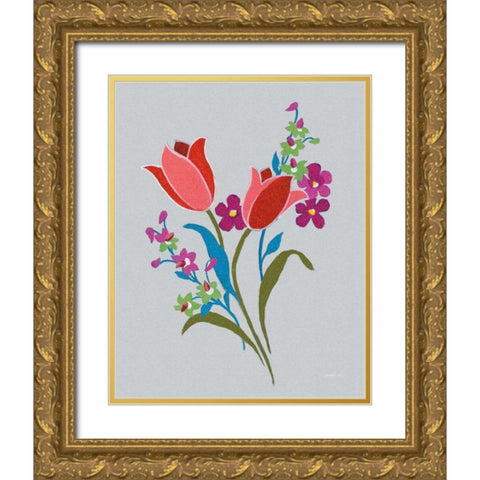 Alpine Bouquet IV Gray Gold Ornate Wood Framed Art Print with Double Matting by Nai, Danhui