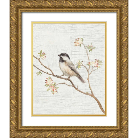 Black Capped Chickadee Vintage v2 Gold Ornate Wood Framed Art Print with Double Matting by Nai, Danhui