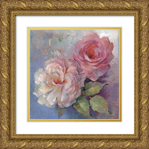 Roses on Blue I Crop Gold Ornate Wood Framed Art Print with Double Matting by McGowan, Peter