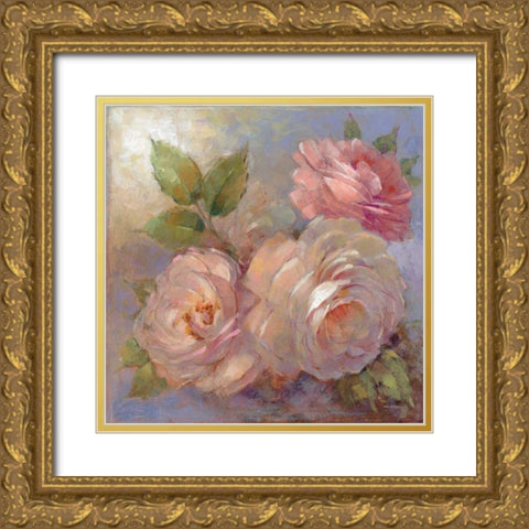 Roses on Blue II Crop Gold Ornate Wood Framed Art Print with Double Matting by McGowan, Peter