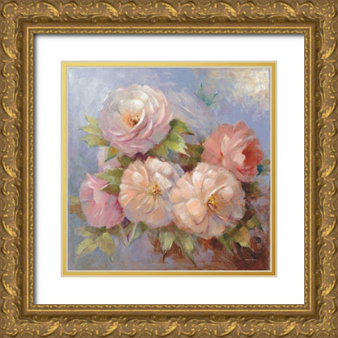 Roses on Blue III Crop Gold Ornate Wood Framed Art Print with Double Matting by McGowan, Peter