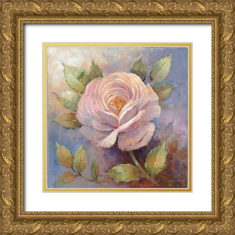 Roses on Blue IV Crop Gold Ornate Wood Framed Art Print with Double Matting by McGowan, Peter
