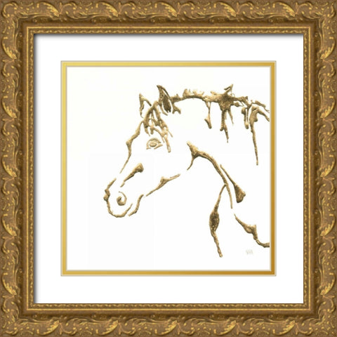 Gilded Cowpony on White Gold Ornate Wood Framed Art Print with Double Matting by Paschke, Chris