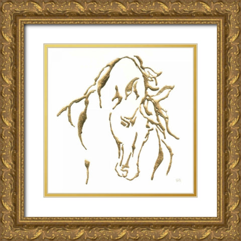 Gilded Stallion on White Gold Ornate Wood Framed Art Print with Double Matting by Paschke, Chris