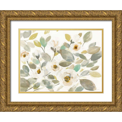 Blooming Branches II on White Gold Ornate Wood Framed Art Print with Double Matting by Vassileva, Silvia