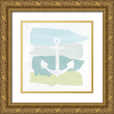 Seaside Swatch Anchor Gold Ornate Wood Framed Art Print with Double Matting by Hershey, Moira