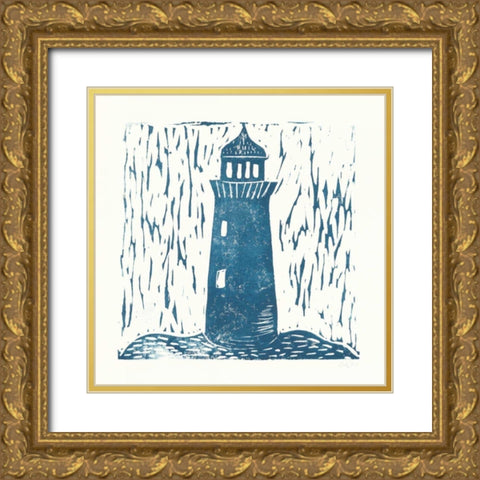 Nautical Collage on White I Gold Ornate Wood Framed Art Print with Double Matting by Prahl, Courtney