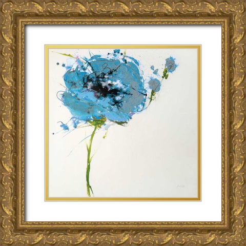 Turquoise Poppy Master on White Gold Ornate Wood Framed Art Print with Double Matting by Griggs, Jan