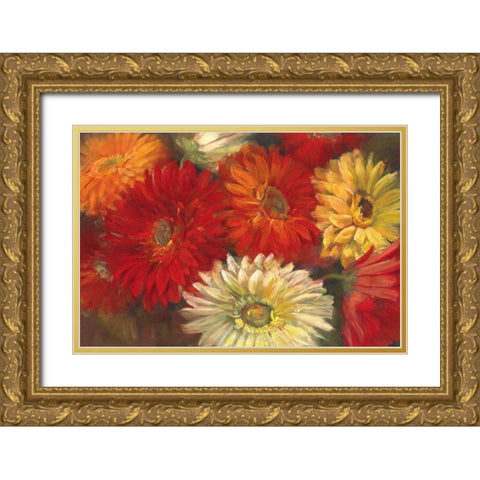 Gerberas Gold Ornate Wood Framed Art Print with Double Matting by Rowan, Carol